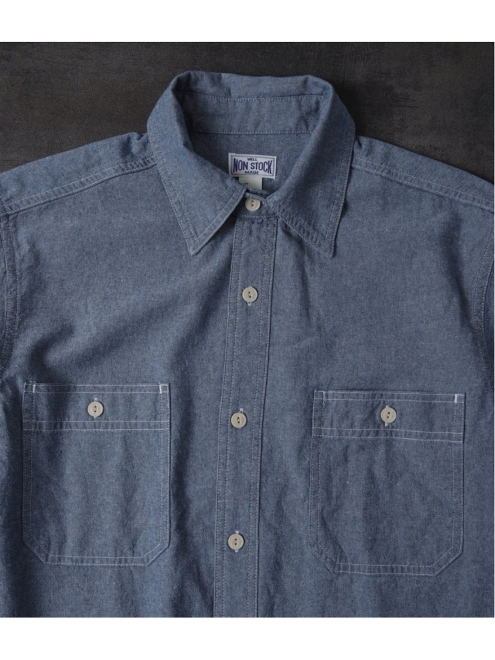 Non Stock Men's Long-Sleeve Chambray Shirt Blue Button Down Pocket Work L.